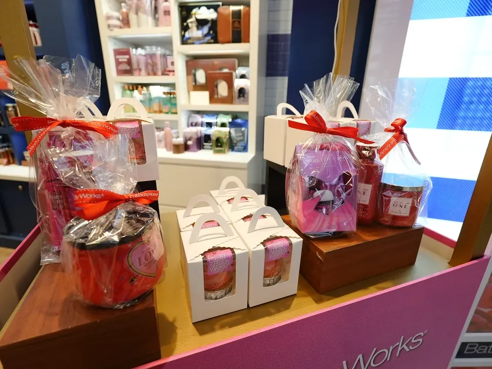 Curated gift packages displayed at a Bath & Body Works station
